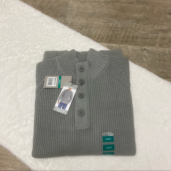 NWT Eddie Bauer Men’s sweater button neck gray cotton knit pullover size L - Picture 3 of 12